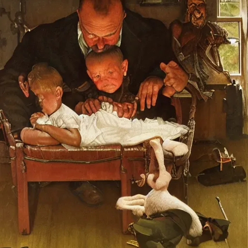 Image similar to once upon a midnight dreary, while i pondered, weak and weary, over many a quaint and curious volume of forgotten lore, while i nodded, nearly napping, suddenly there came a tapping, painting by norman rockwell, 8 k,