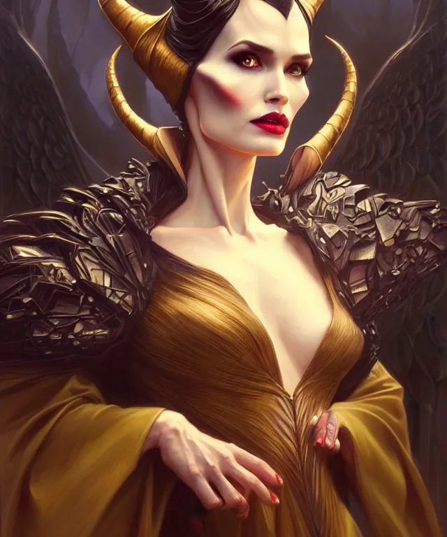 Image similar to maleficent, amber eyes, face, long hair, fantasy, intricate, elegant, highly detailed, digital painting, artstation, concept art, smooth, sharp focus, illustration, art by artgerm and greg rutkowski and alphonse mucha