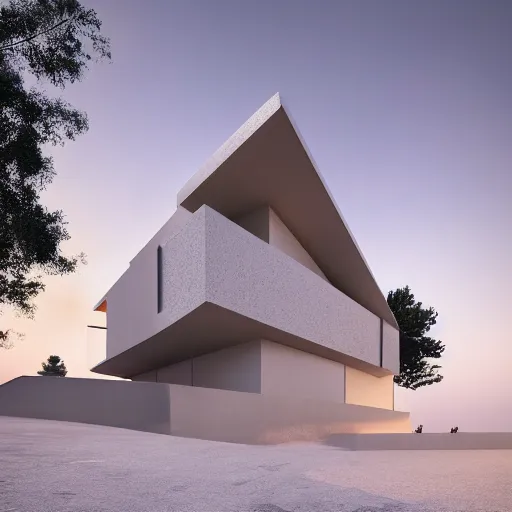 Prompt: extremely detailed non-Euclidean stunning sophisticated beautiful house, stunning volumetric light, sunset, concrete and translucent material, stunning skied, 8k