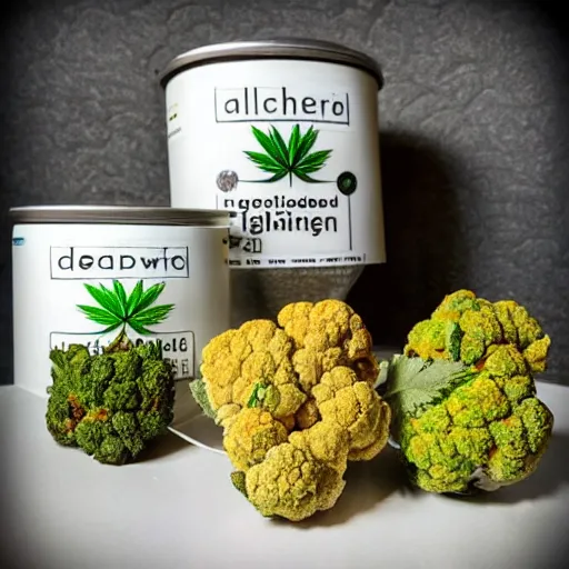Image similar to dehydrated cauliflower edible, cannabis, high thc, California high end kitchen