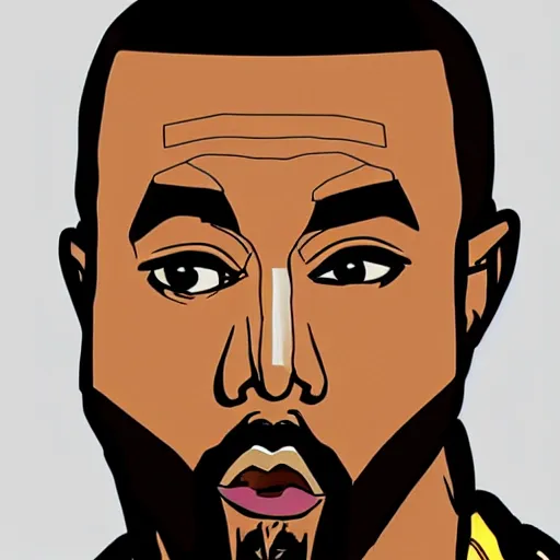 Prompt: kanye west as an anime character by hayao miyazaki, flat colors, finely detailed