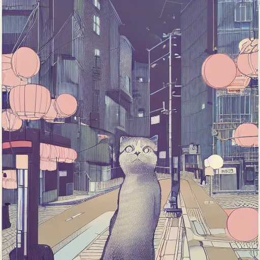 Image similar to a cat in tokyo by inio asano, beeple and james jean, aya takano color style, 4 k, super detailed, modern, 4 k, symmetrical