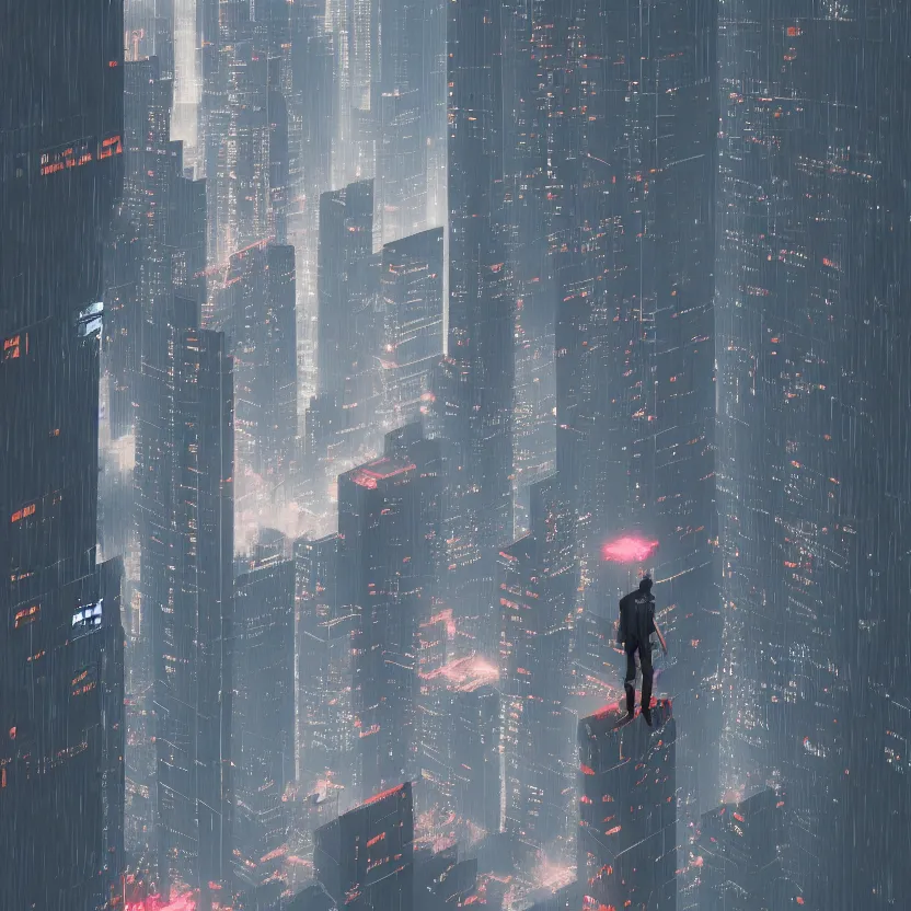 Image similar to a cyber boy ontop of a building, cyberpunk art by elsa bleda, by elsa bleda unsplash contest winner, aestheticism, dystopian art