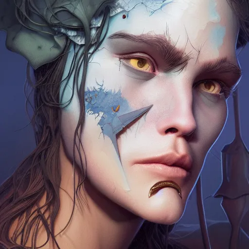 Prompt: apocalyptic jsjzh portrait by charles vess and james jean and erik jones and rhads, 3 d octane render, inspired by avatr, beautiful fine face features, intricate high details, sharp, ultradetailed