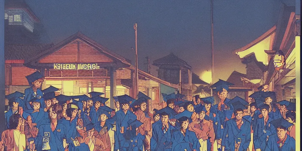 Image similar to korean highschool at night by richard corben