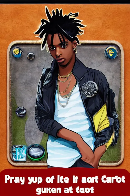 Image similar to playboi carti, pokemon card of playboi carti, highly detailed trading card screenshot