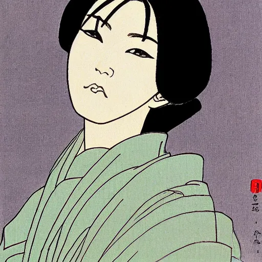 Prompt: Portrait of a beautiful Japanese woman by Toshio Saeki
