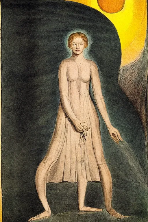 Prompt: portrait of the woman clothed by the sun by william blake