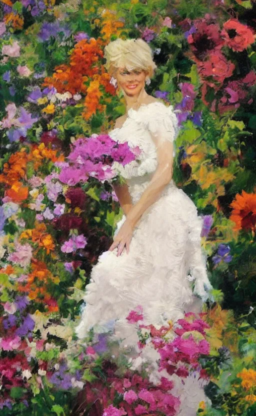 Image similar to romantic portrait of donald trump in an elegant dress surrounded by beautiful flowers, by gregory manchess, james gurney, james jean, realistic, photo, 8 k