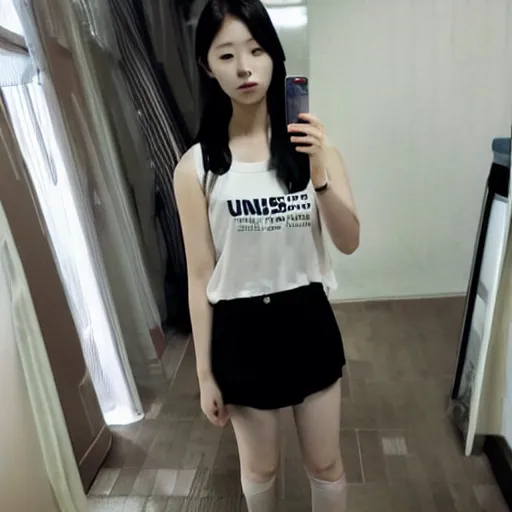 Image similar to cute beautiful korean university student, 2 0 2 2, wearing tank top, ulzzang, mirror selfie, pinterest, trending on instagram, unreal engine, aesthetic