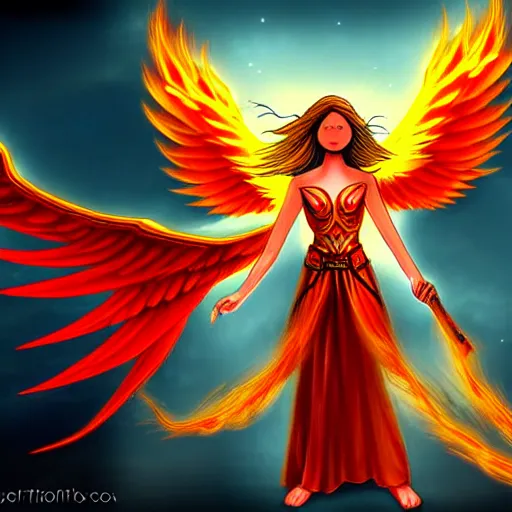 Image similar to flying fiery angelic six-winged warrior, fantasy art