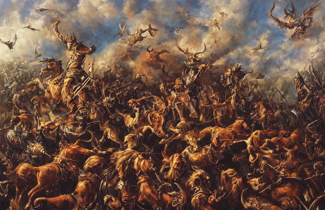 Image similar to oil painting of the wild hunt of odin