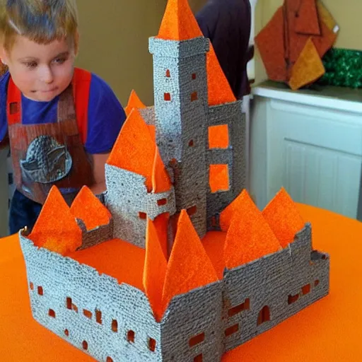 Prompt: a castle built out of doritos, yummy, sunset