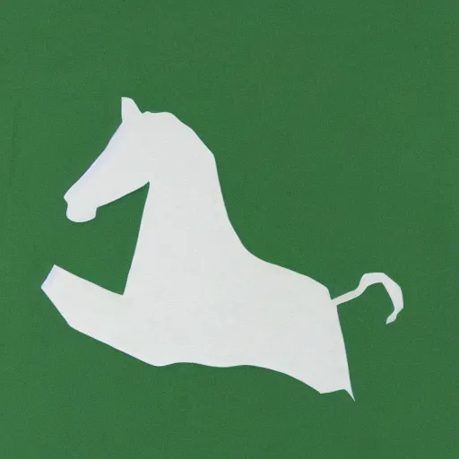 Image similar to a logo of the white horse of uffington, two tone print, green and white