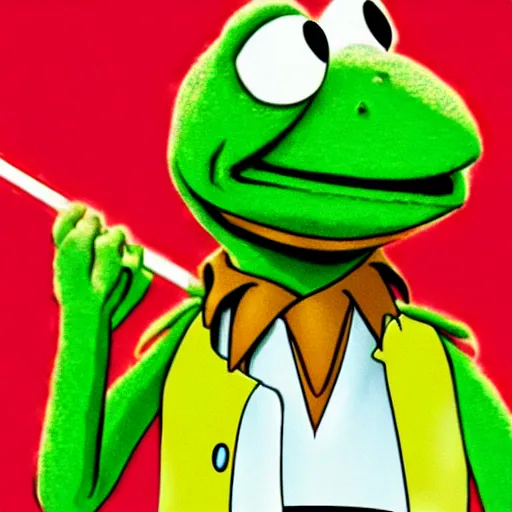 Image similar to Kermit the frog as an anime character, in the style of TV anime afro samurai, Key Frame, Top rated of pixiv, High Detail, Medium Shot, Dusk