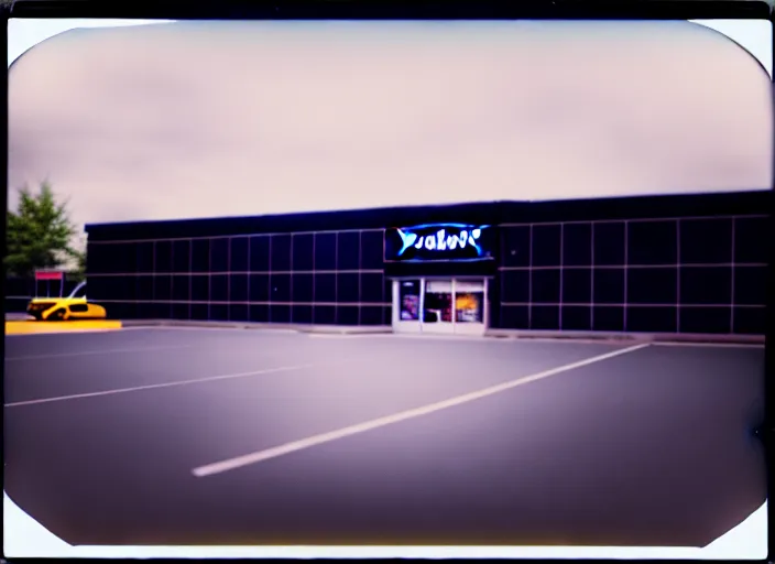 Image similar to polaroid photograph of an empty blockbuster store parking lot, liminal space, familiar place, mannequins, black mold, amateur, unreal engine, photorealistic, trending on artstation