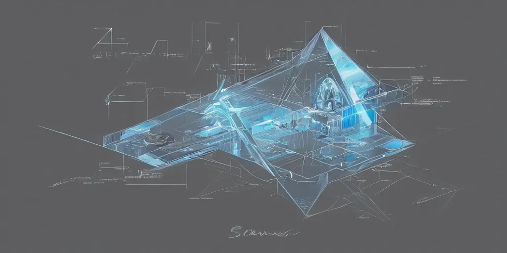 Prompt: stunning schematic diagram of a magic crystal, close-up, artbook, page, detailed, cross section, description, material, trending on artstation, cgsociety, Ralph McQuarrie and Greg Rutkowski