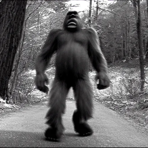 Image similar to “bigfoot caught on camera, found footage, realistic, shakey cam, scary”