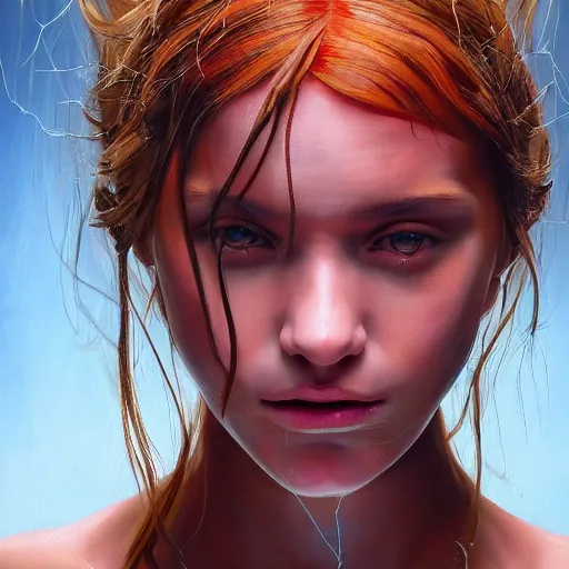 Image similar to a realistic painting by Raffaello Sanzi depicting the girl with the head of the symbiotic Symbiot from Sony Spiderman Universe in the Renaissance,smooth,Sharp focus,high detailed,high resolution, trending on Artstation.