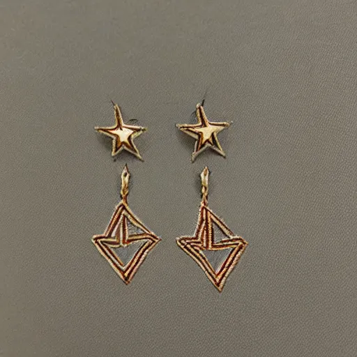 Image similar to bronze star shaped diamond embroidered earrings, hyper realistic