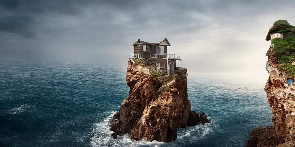 Image similar to a house on a cliff by the ocean by mike campau