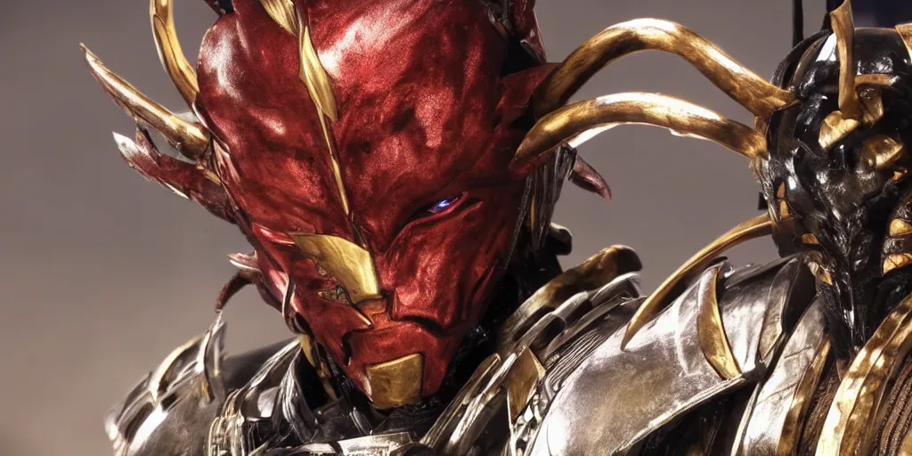 Image similar to a film still of a black man starring in a japanese blockbuster film as yoshimitsu from tekken, shallow depth of field, cinematic, award winning cgi, vfx, film still