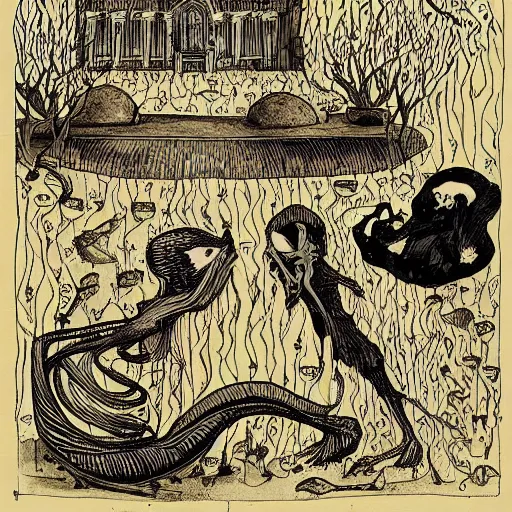 Image similar to A book of dark magic, detailed illustrations