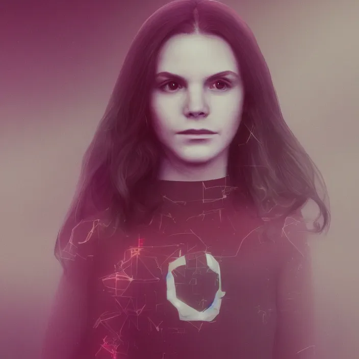 Image similar to 3D Render of Erin Moriarty as Wanda Maximoff, Full Shot, in the style of Futurism, Ethereal, Trending On /R/Art