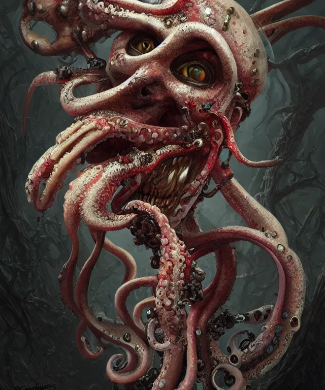 Image similar to a squid faced zombie, fantasy, intricate, elegant, highly detailed, digital painting, artstation, concept art, matte, sharp focus, illustration, art by keith thompson and christopher lane