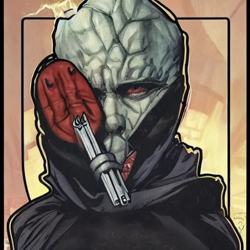 Image similar to crackhead sith lord smoking crack cocaine by mcfarlane, alphonse mucha, artgerm and greg rutkowski and magali villeneuve. drug addicts