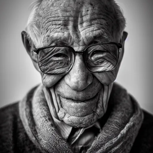Prompt: portrait of an elderly man with a giant head and small body, canon eos r 3, f / 1. 4, iso 2 0 0, 1 / 1 6 0 s, 8 k, raw, unedited, symmetrical balance, in - frame