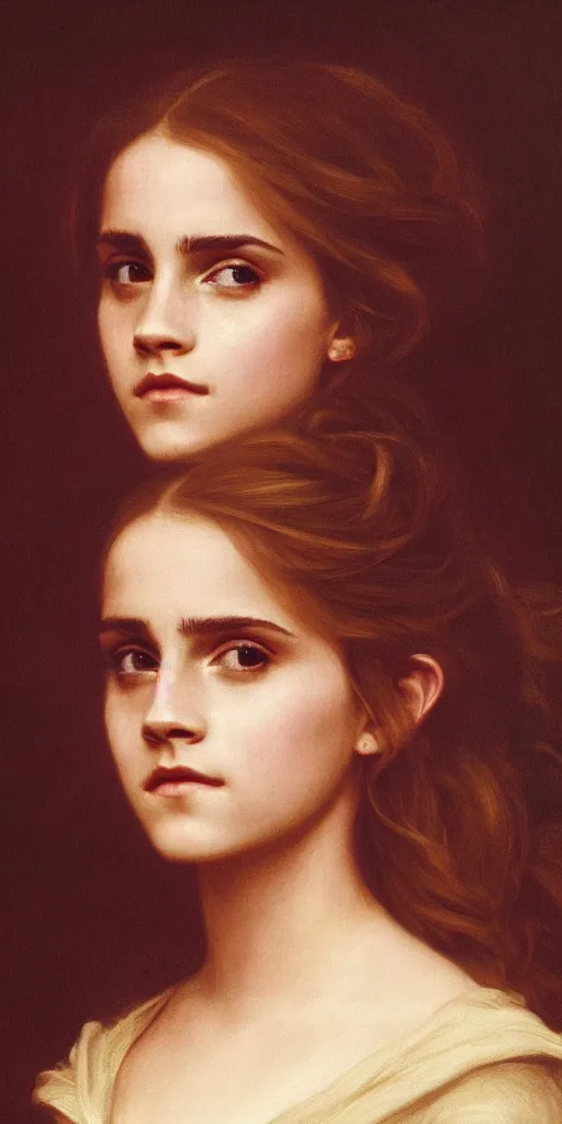 Image similar to Painting of Emma Watson as Hermione Granger. Art by william adolphe bouguereau. During golden hour. Extremely detailed. Beautiful. 4K. Award winning.