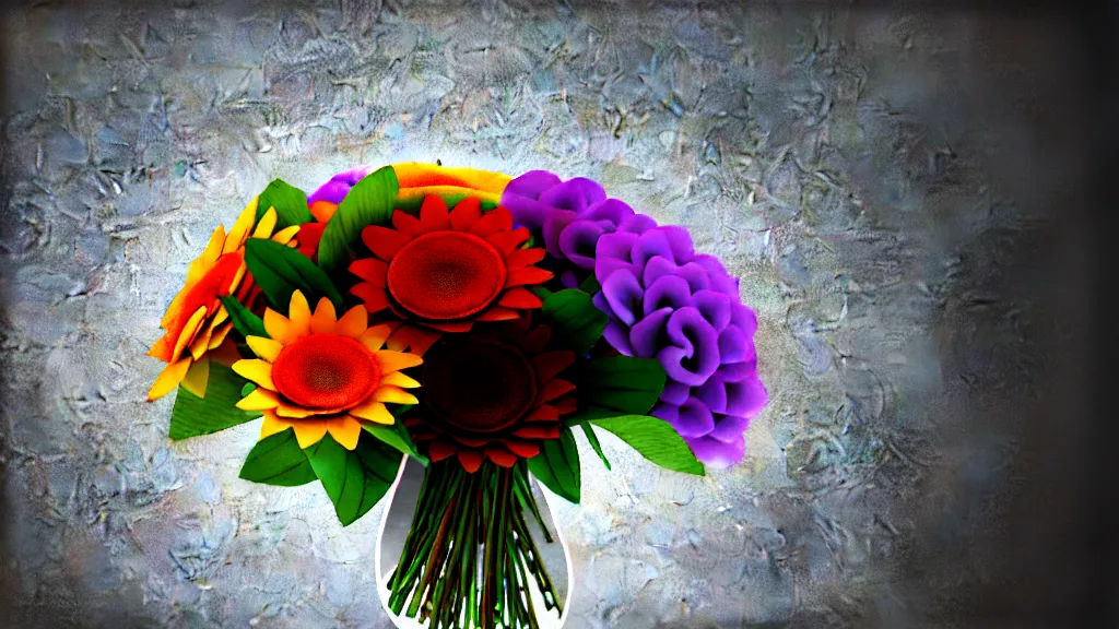 Prompt: bouquet of flowers on a textured background y2k xeroxed image octane render sharpening