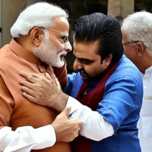 Prompt: Modi slapping a fat pakistani man’s chest