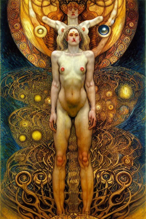 Image similar to Divine Chaos Engine by Karol Bak, Jean Delville, William Blake, Gustav Klimt, and Vincent Van Gogh, symbolist, visionary