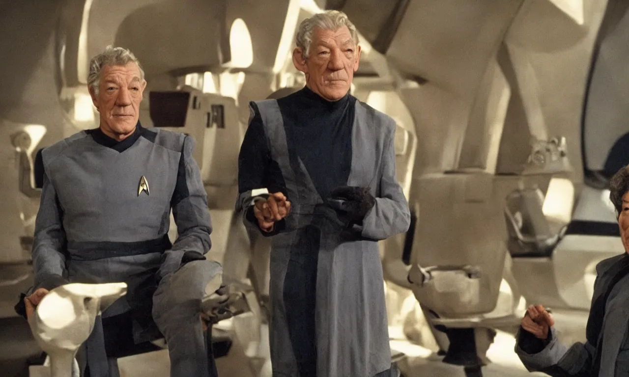 Image similar to ian mckellen plays the captain in star trek tng tv still starship enterprise