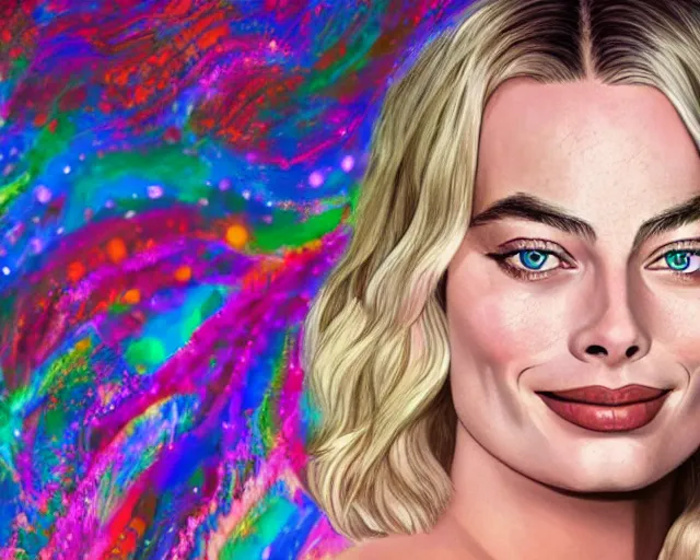 Prompt: led art of margot robbie, hyper detailed, award winning