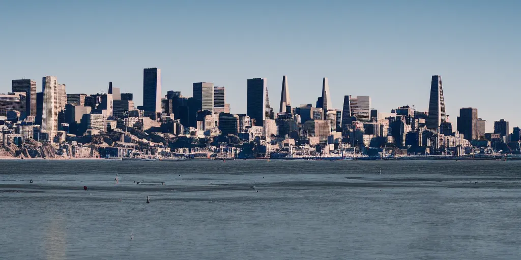 Image similar to san francisco in the future year 2 0 8 0, 5 0 mm photography, 4 k, hd