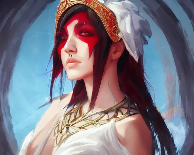 Image similar to a stunning portrait of Ryuko Matoi as an ancient greek priestess, digital art by Ross Tran and Angel Ganev, highly detailed, trending on artstationhq