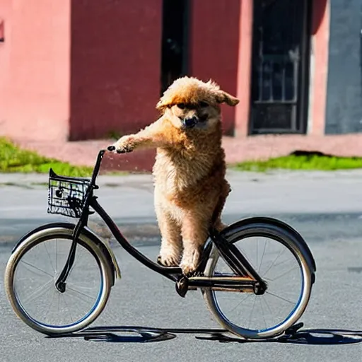 Image similar to a dog riding a bike