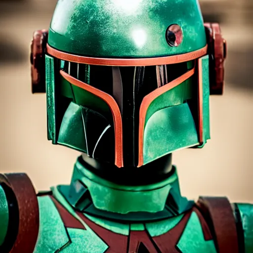 Image similar to 50mm portrait of female Bobafett at Mos Eisley spaceport