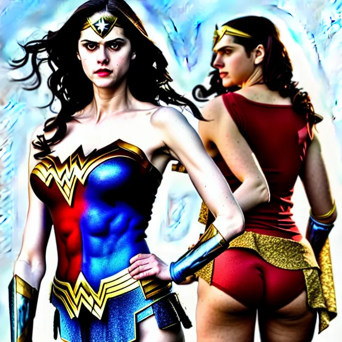 Prompt: professional full length photograph of alexandra daddario as wonder woman. Extremely detailed. 8k