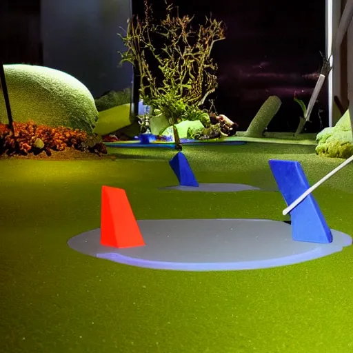 Image similar to Liminal space in outer space!!!!!, mini golf course