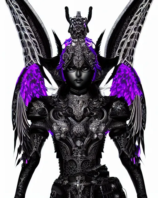 Image similar to Detailed portrait of the strangest angel, black and white armor!!, unique design, by Yun Taek Oh, fine details, pretty face, beautiful violet eyes, inside a palace, perfect, colorful background!!!, 8k high detail, intricate, sharp focus, masterpiece, trending on artstation