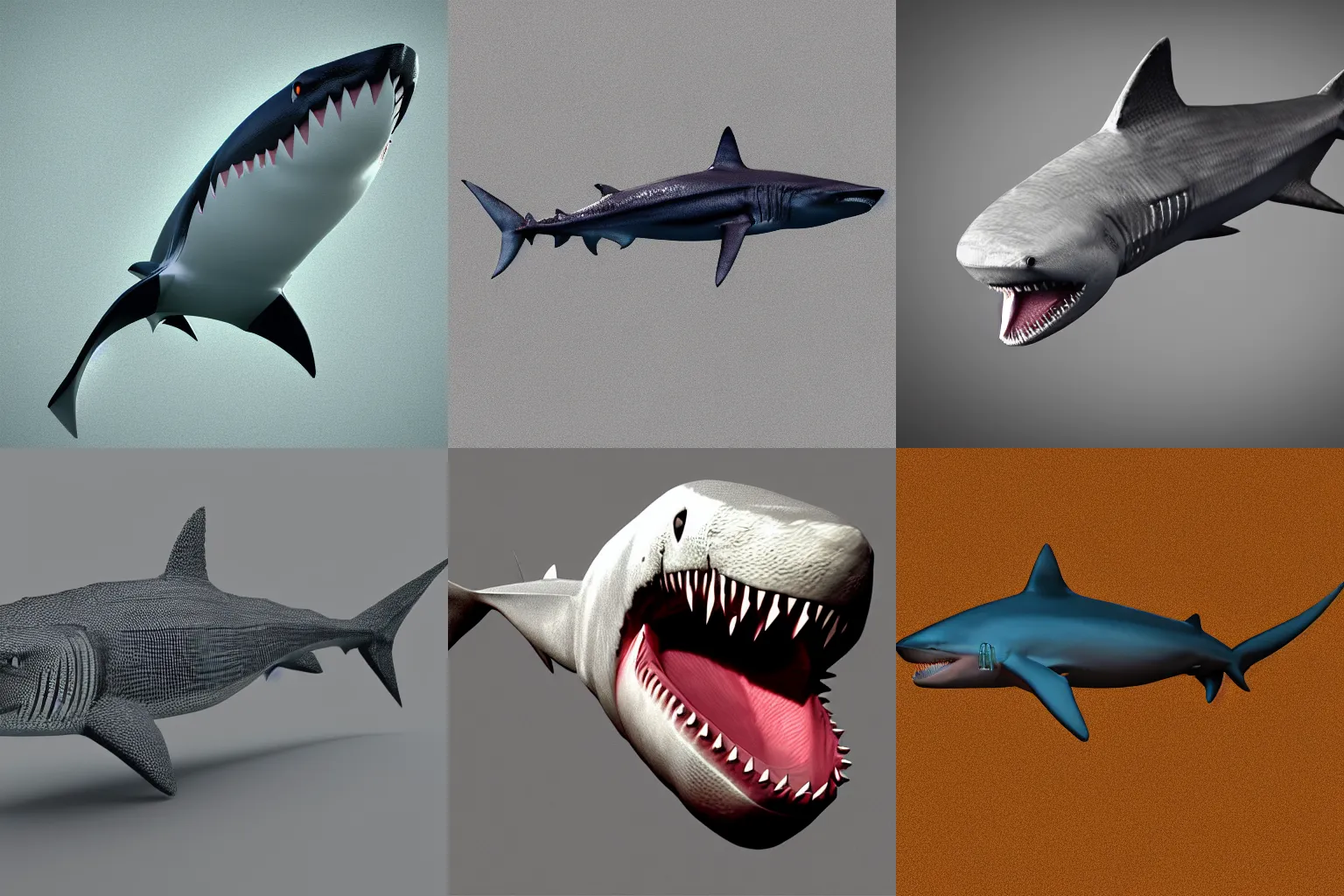 Prompt: low poly 3d object of giant shark from Jaws, with gridlines from octane render