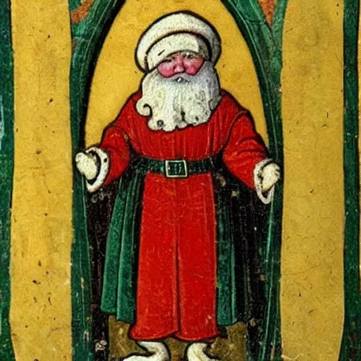 Image similar to medieval european art of santa claus,