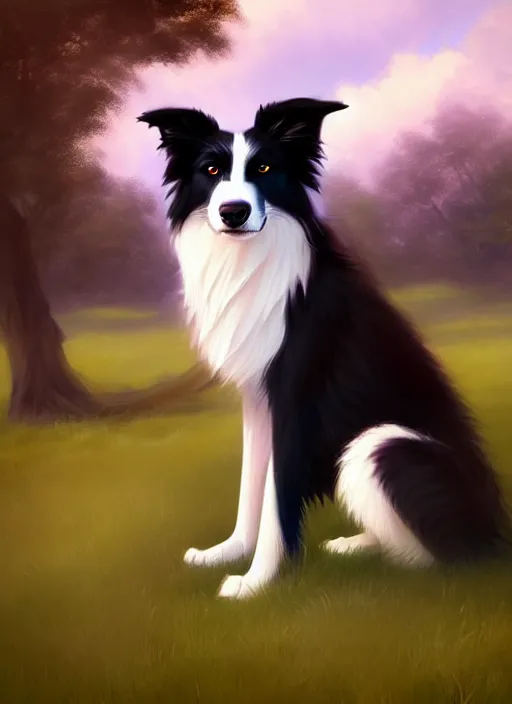 Prompt: wide angle beautiful full body portrait of a cute anthro male border collie fursona with two legs posing in front of a park, character design by charlie bowater, henry asencio, and ross tran, furry art, furaffinity, scenic background, beautiful, glamor pose, detailed, aesthetic, trending on artstation