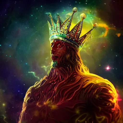 Prompt: cosmic king god who's body made of cosmos, detailed, octane, arstation, concept art