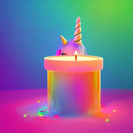 Prompt: a unicorn puking into a candle, octane render, lisa frank style