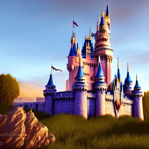 Prompt: a beautiful castle by disney, pixar, unreal engine, nvidia. extremely detailed, realistic, 8 k, golden hour, digital art, artststion